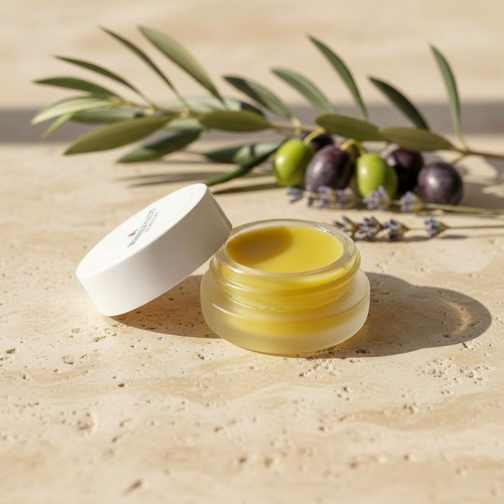Miracle Salve small travel tin, lid off - olive branch with olives and lavender